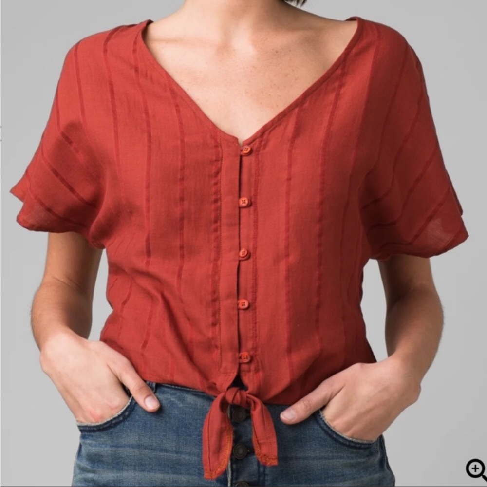 Prana Summer Fun Top Deep Red Crop
Button Front Athleisure Travel Large